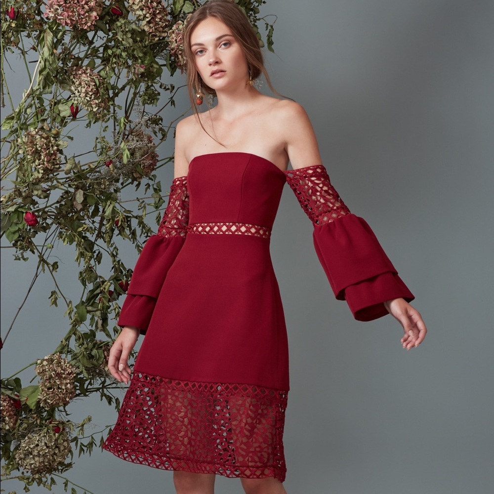 NEW LACE KEEPSAKE MIDI RED DRESS